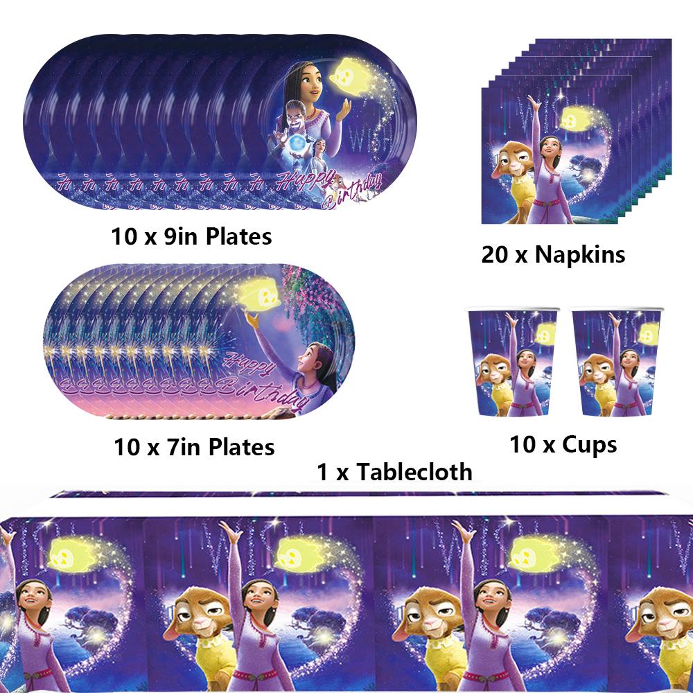 

New 51PCS Wish Asha Tableware Set Including Plates, Cups Napkins, Tablecloth For Kid