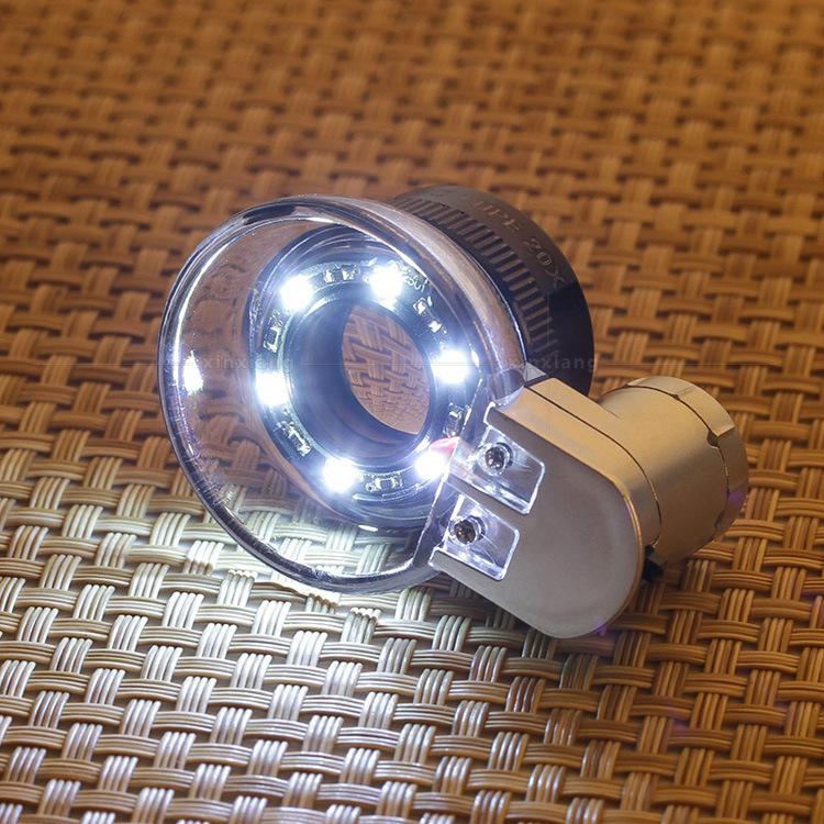 20X Lupe mit 6 LED-Leuchten, Linsen aus beschichtetem optischem Glas, Vergrößerungsglas, Lupen zur Diamantenidentifizierung