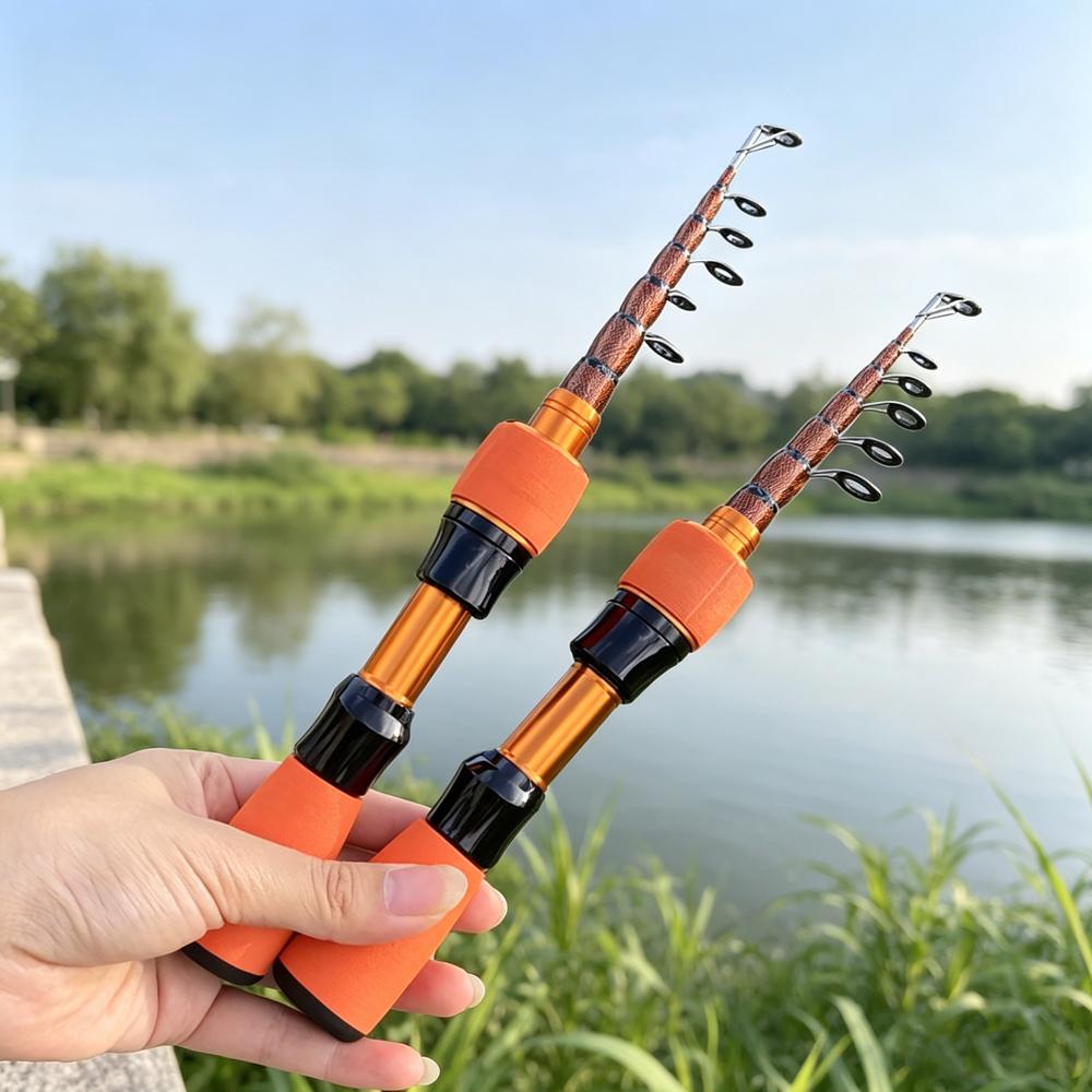 Stijlvolle Oranje Draagbare Telescopische Carbon Vaste Hengel met Comfortabel EVA Handvat voor Alle Wateren Perfect Cadeau voor Vrouwen en Meisjes