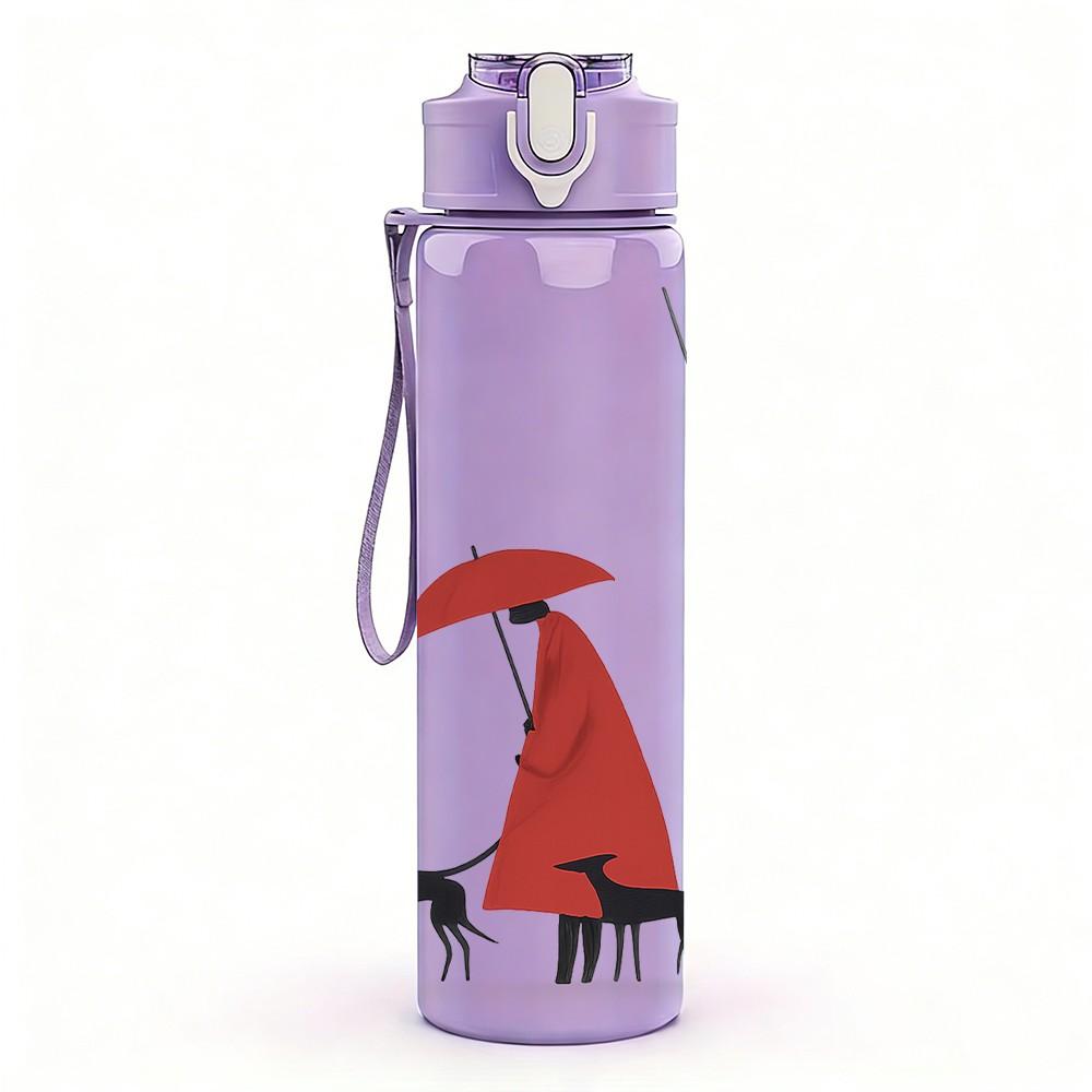 1PC Lady Dog Rainy Street Scene 750ml Color Plastic Sports Water Bottle Leakproof Flip Straw Lid For Sports Office Home Use