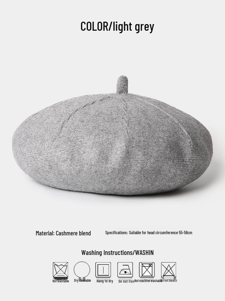 Women's Cashmere Knitted Beret - Autumn/Winter Korean Style, Flattering Fit, Japanese Wool Painter Hat.