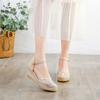 2025 new Korean version of women's sandals wedge heel European and American sandals mesh foreign trade sandals pointed hemp buckle women's sandals