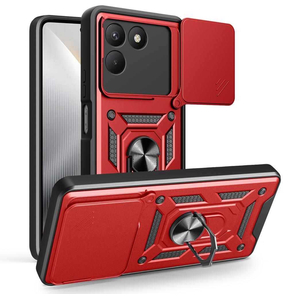 For TECNO Pova 7 4G Case with Slide Camera Lid PC+TPU Kickstand Phone Cover