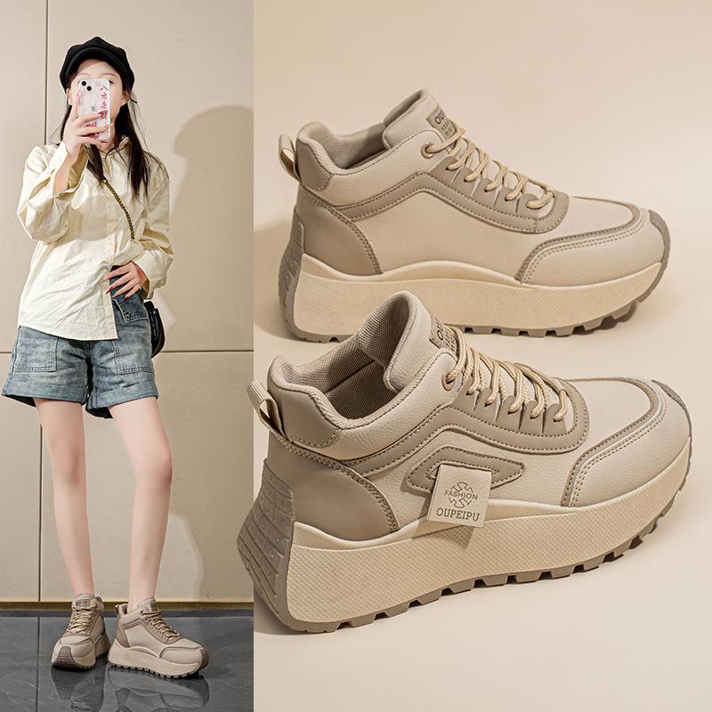 Autumn women's shoes high-top breathable sports shoes children versatile thick soles increase height casual dad shoes women