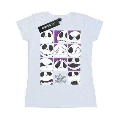 Camiseta de algodão feminina/senhora Pesadelo antes do Natal Muitas faces de Jack Squares