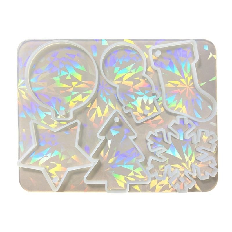 Holographic Christmas Silicone Mold for DIY Ornaments Snowman Resin Mold Christmas Tree Snowflake Pendant Epoxy Molds