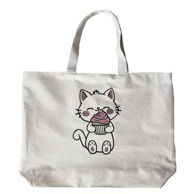 Τσάντα Shopper με κέντημα Γάτα με κεκάκι LB788 Μπεζ (39681008)