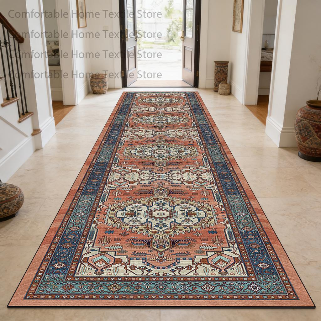 Classic Persian Style Antiskid Long Corridor Carpet Decoration Doorway Washable Soft Rug Foldable Lint-free Runner Floor Mats