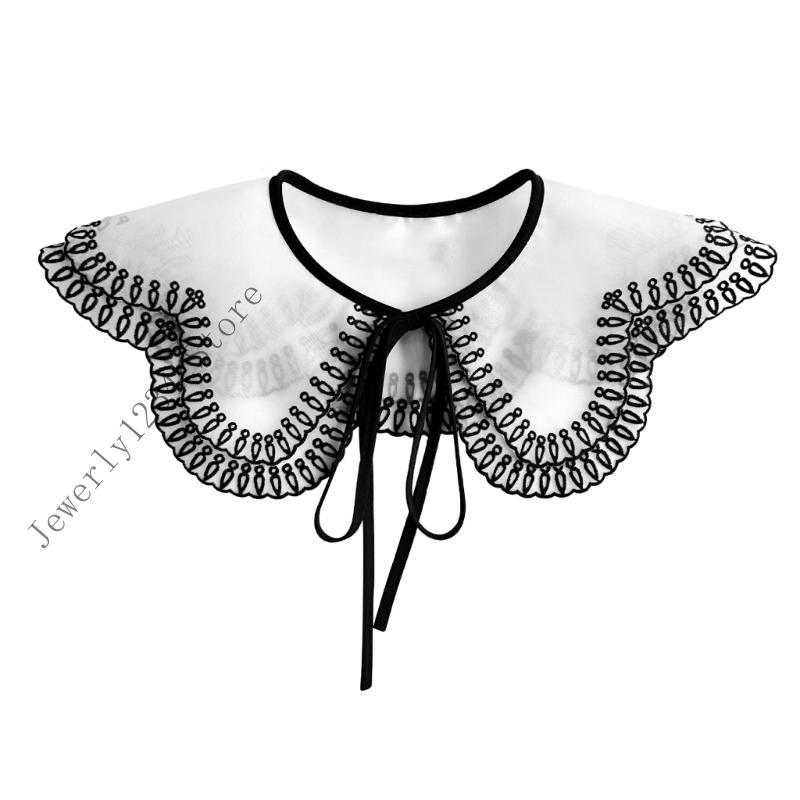 Laceup Tied Decorative Collar with Embroidery Trim Removeable Collar Clothing Accessory for Women Daily and Formal Wear