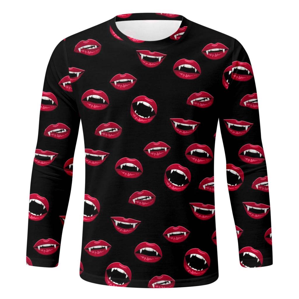 Spring and Autumn Round Neck 3D Halloween Printed Top Fashionable Casual Long Sleeved Men's T-shirts