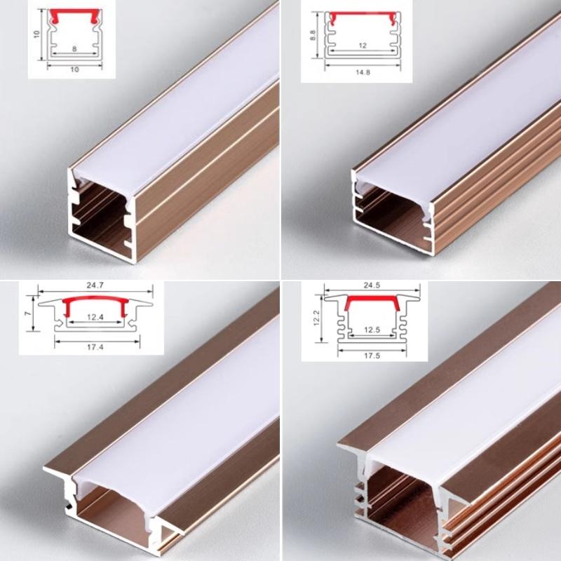 0.5/1m Rose Gold U/W Style LED Aluminum Profile Milky Cover Bar Lamp Cabinet Closet Background Corridor Decor Linear Strip Light
