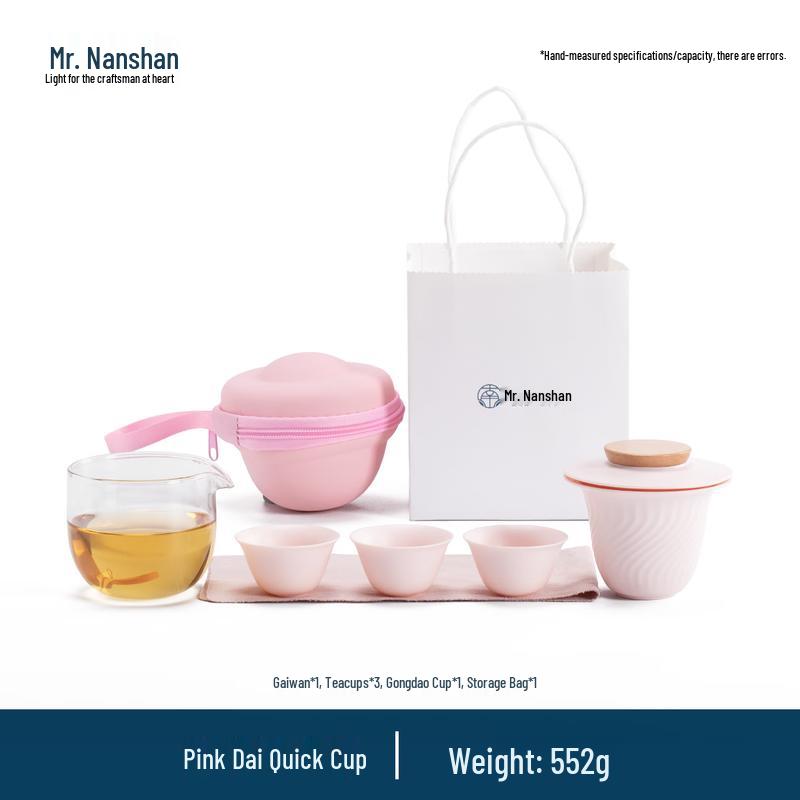 Portable Ceramic Travel Tea Set Pink Quick Cup