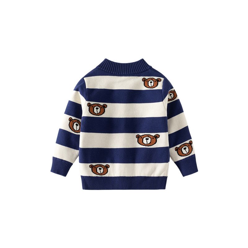 Striped Spring and Autumn Boys' Bear Cardigan Stand Collar Sweater
