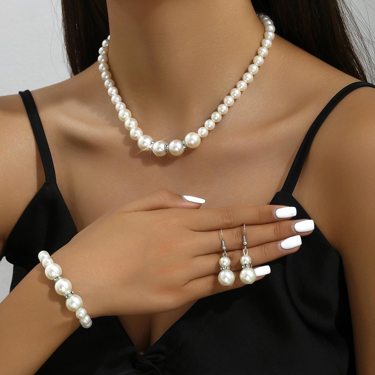 

Yaxi Jewelry, Pearl Necklace Earrings Bracelet, Three-Piece Jewelry Bridal Set