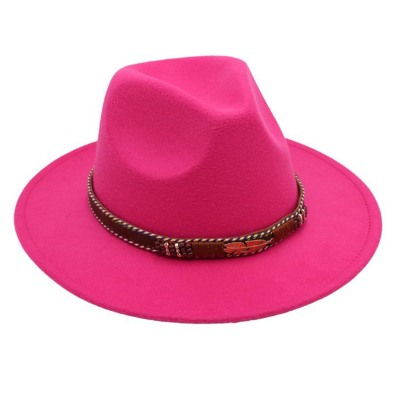 Minority Stage Top Hat Metal Feather Jazz Hat Men'S And Women'S Ethnic Style Felt Hat Tibetan Wool Hat