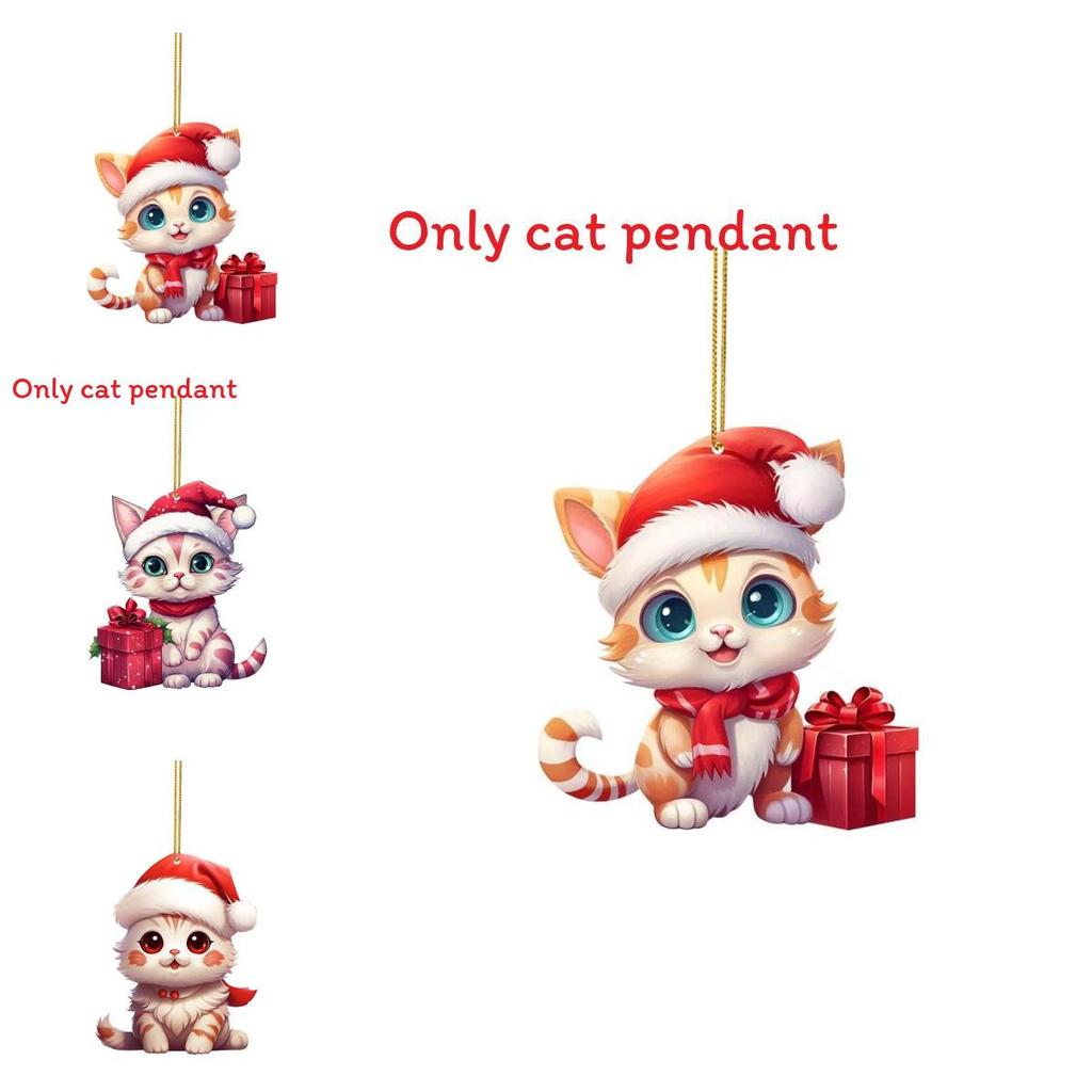 Christmas Cat Car Decor Acrylic Pendant For Holiday Vehicle Decoration