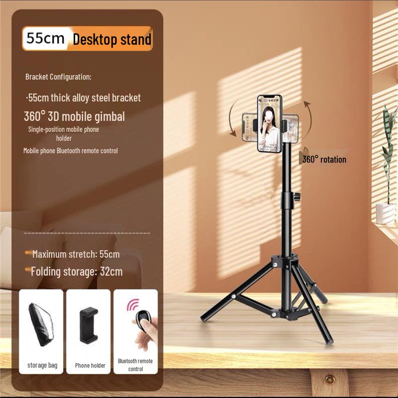Trépied de sol multifonctionnel et support de téléphone avec anneau lumineux pour streaming en direct et photographie