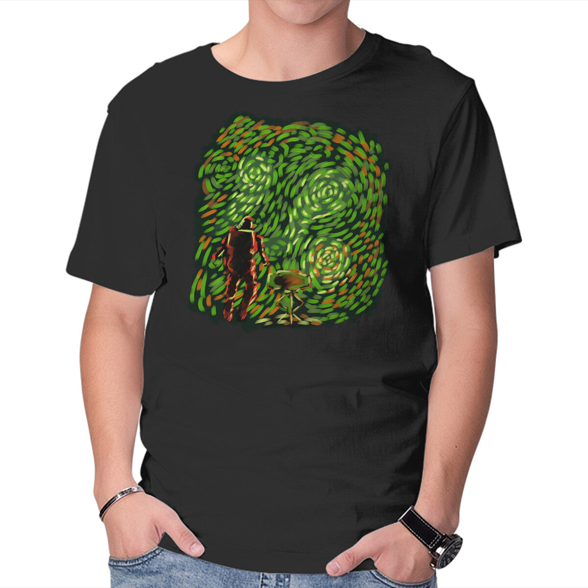 Unisex Crew Neck T-Shirt New Starry Night Graphic Short Sleeve Casual Tee M