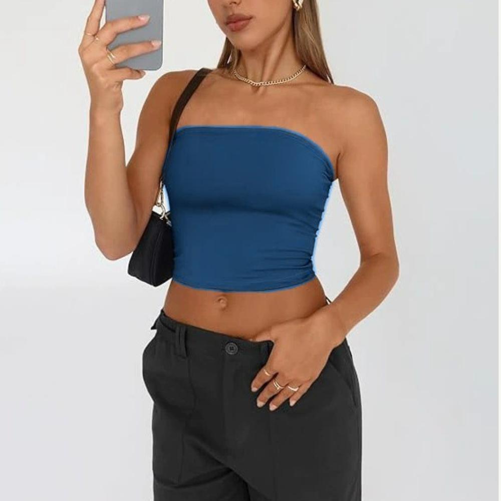 Strapless Tank Top Solid Color CropTops Women Summer Camis Casual Camisole Fashion Tube Female Sleeveless Cropped Y2K Clothes