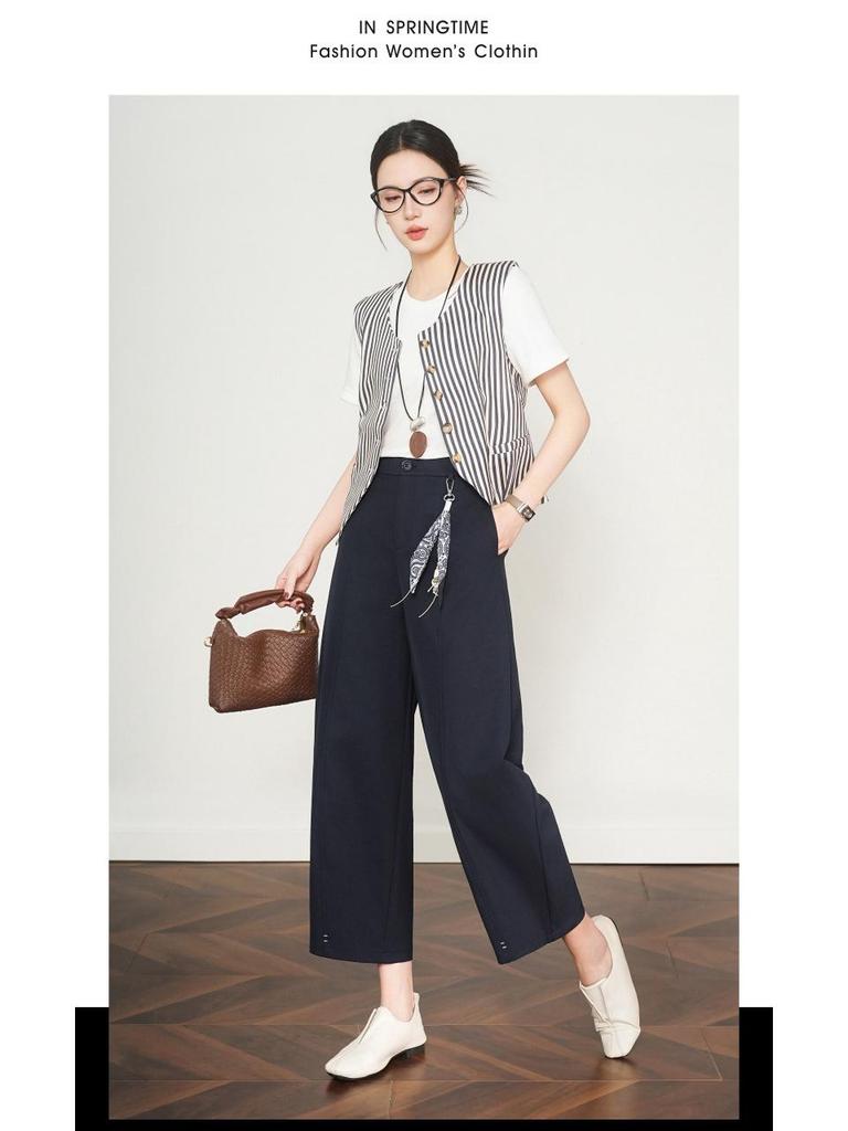 Spring Collection: Women's High-Waisted Loose Wide-Leg Cropped Pants - Slimming & Versatile for Petite Figures