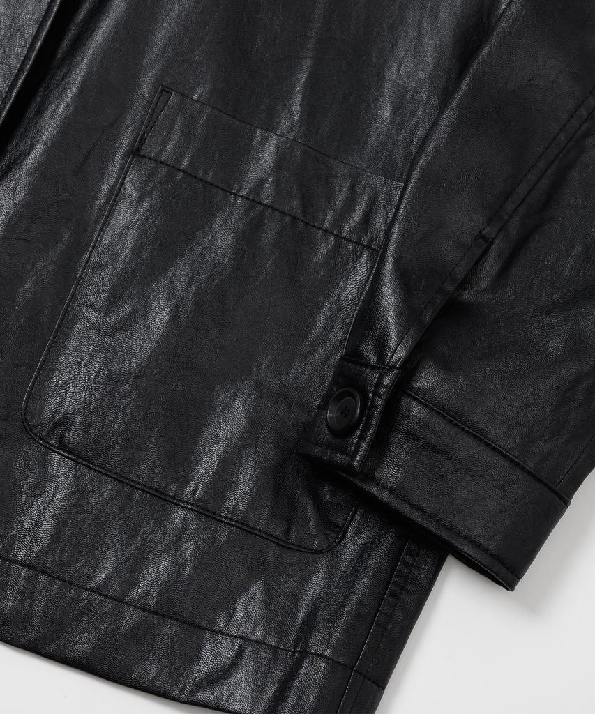Leftseoul Synthetic Leather Half Jacket [Black]