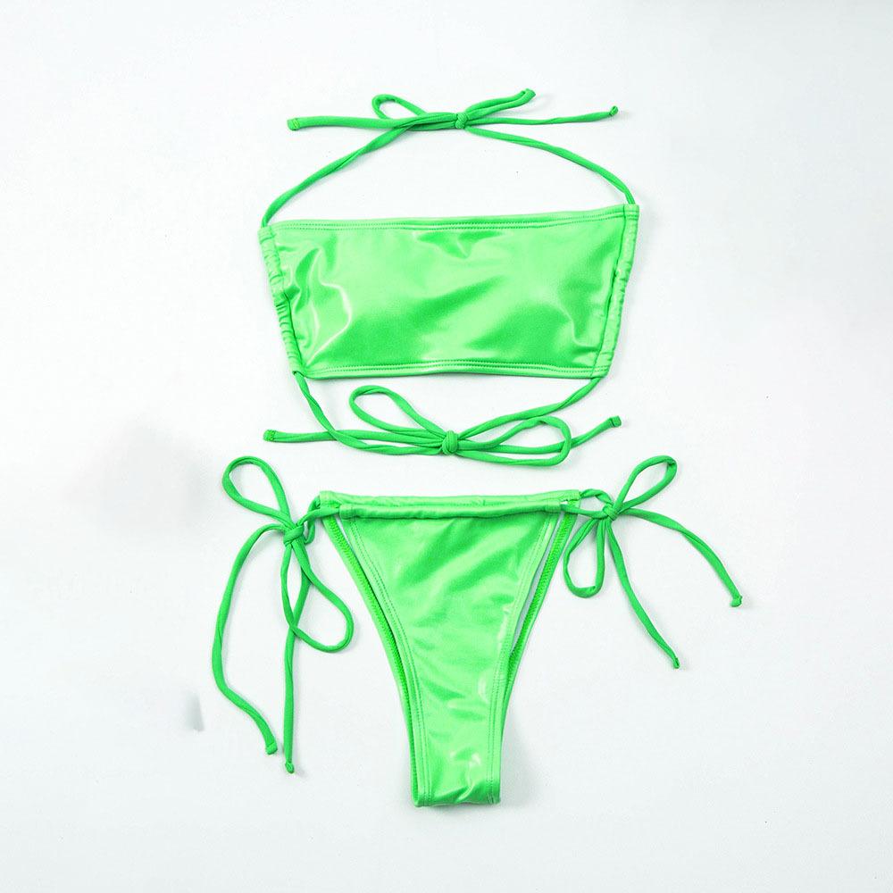 Bikini Shiny Leather Stretch Bikini Strap Wrap Swimsuit Beachwear Fashions Summer Bathing Suit Slim High Waist Swimwear Biquini