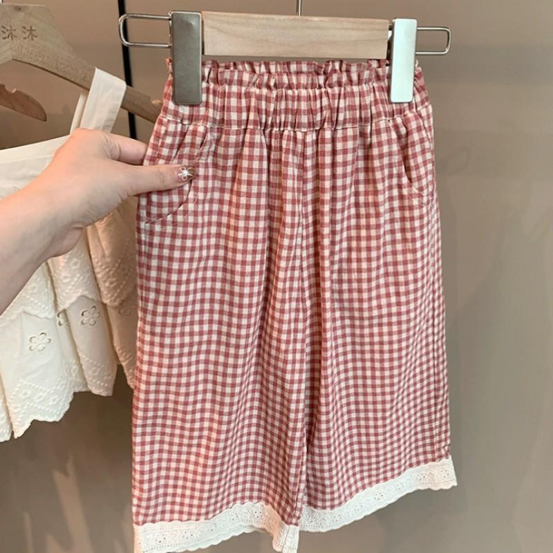 Cute Pink Summer Set For Girls Featuring Stylish Plaid Dress And Lace Trim Top For Ages Eight And Up