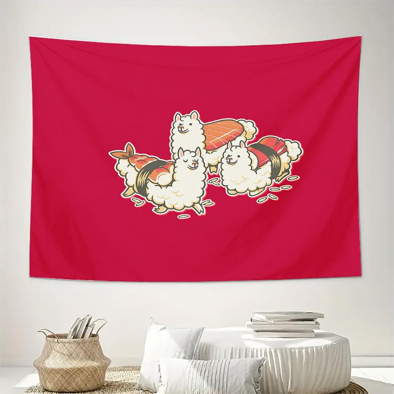 Sushi Llama Tapestry Wall Hanging Aesthetic Room Decor Japanese Anime Wall Art Bedroom Dorm Decoration Home Decor Gift