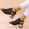 2025 Ladies Shoes Hot Sale Women's Sandals Modern Dress Sandals Women Buckle Strap Bling Mesh Square Heel Peep Toe Shoes Women
