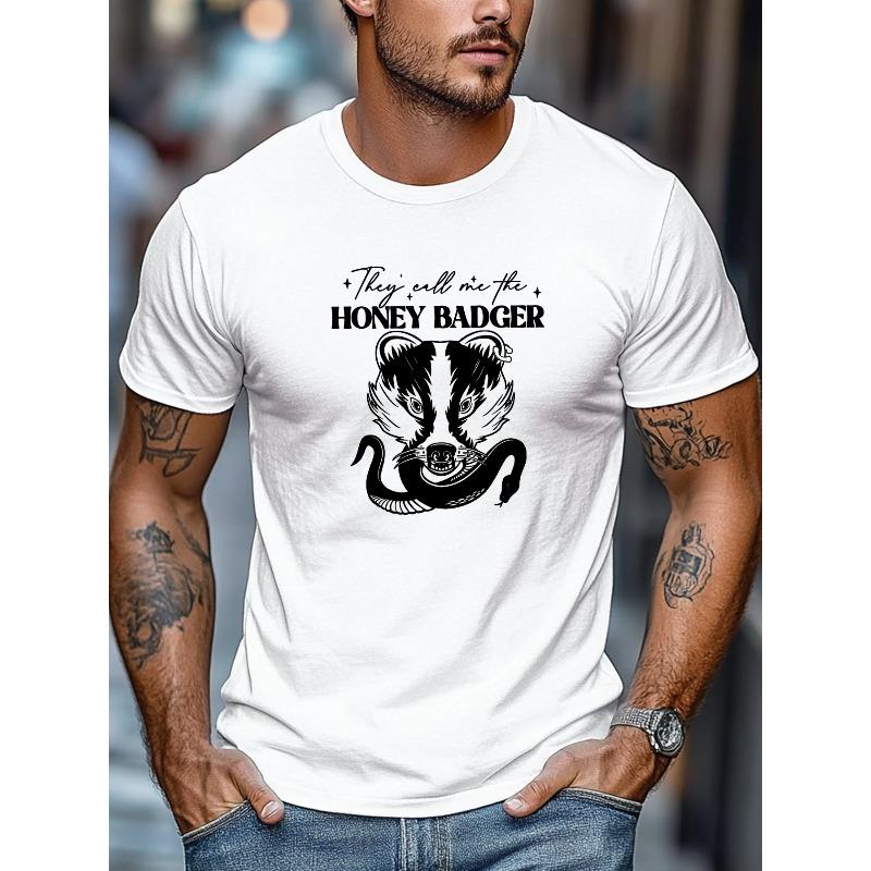 European Size Men's T-shirt,Simple and Clean, Relaxed and Casual, "They Call Me the HONEY BADGER" Graphic Summer Casual Crew Neck Short-sleeve T-shirt