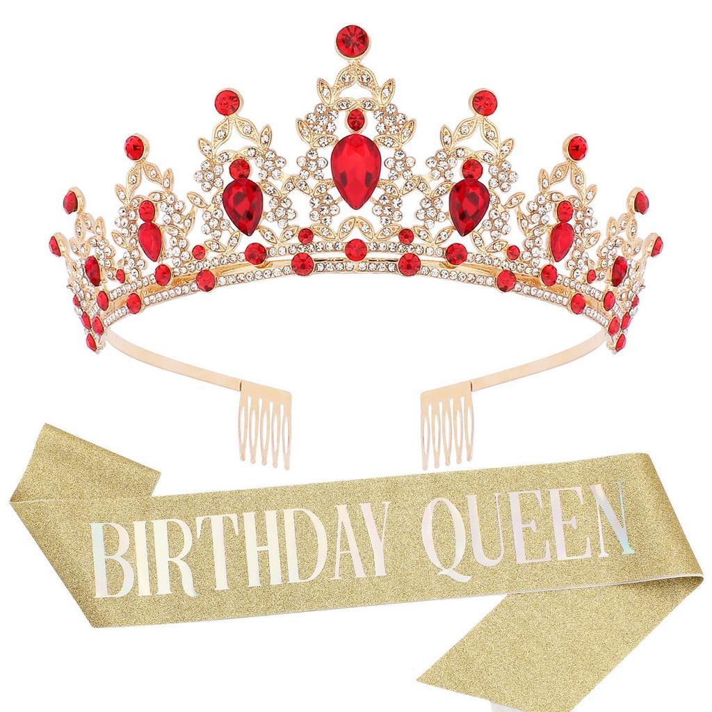 Alloy Crown Tiara Birthday Crown Flash Diamond Birthday Party Queen Crown Tiara Set