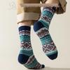 Men's Retro Diamond Stripe Ethnic Long Socks - Trendy Double Needle Design.