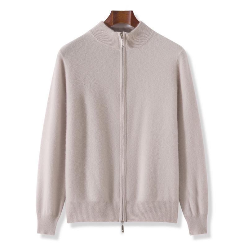 Men's Wool Cashmere Knit Zipper Cardigan - Autumn/Winter Warmth, Versatile Stand Collar, Loose Fit.