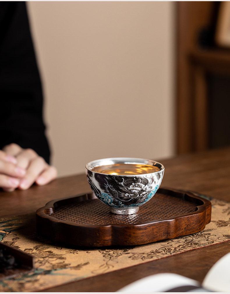 Silver-Plated Dragon Gongfu Tea Cup: Elegant Gift for Elders, Leaders, Parents - Perfect for Birthdays and Housewarmings
