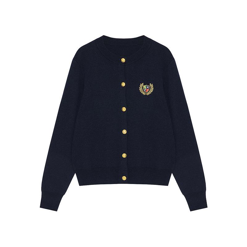 

Французский мягкий липкий вязаный кардиган с вышивкой, женский свитер, осенне-зимняя ретро-внешняя вязаная куртка в стиле колледжа One Size тёмно-синий