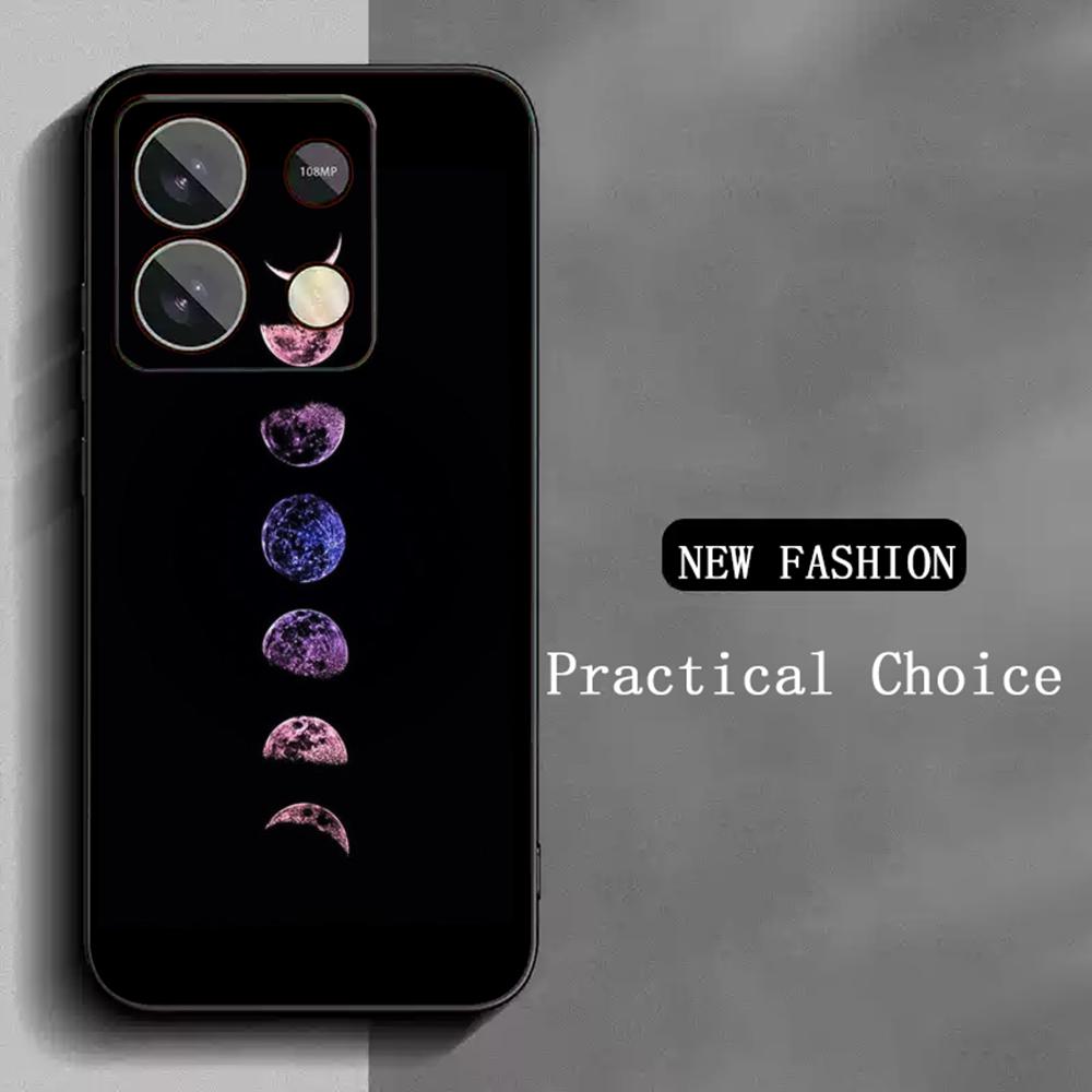 Moon Fashion art pattern design ins Phone Case For Redmi Note 14 13 12 11 Pro Plus S 5G 14C A3 Soft Black Phone Cover