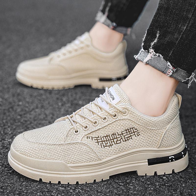 Mode Frühling Herren Bequeme Lässige Walking Sneakers Outdoor Dicke Sohle Atmungsaktiv Schnürschuh Modetrend Leinen Board Schuhe 39-44