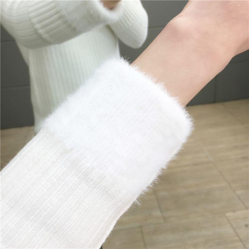 Women Elegant Thicken Velvet Lined Sweater Winter Warm Sueter Fleece Knitted Pullover Slim Round Neck Knitwear