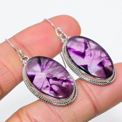 Natural Brazilian Amethyst Gemstone 925 Solid Sterling Silver Earring 1.75" W8g90