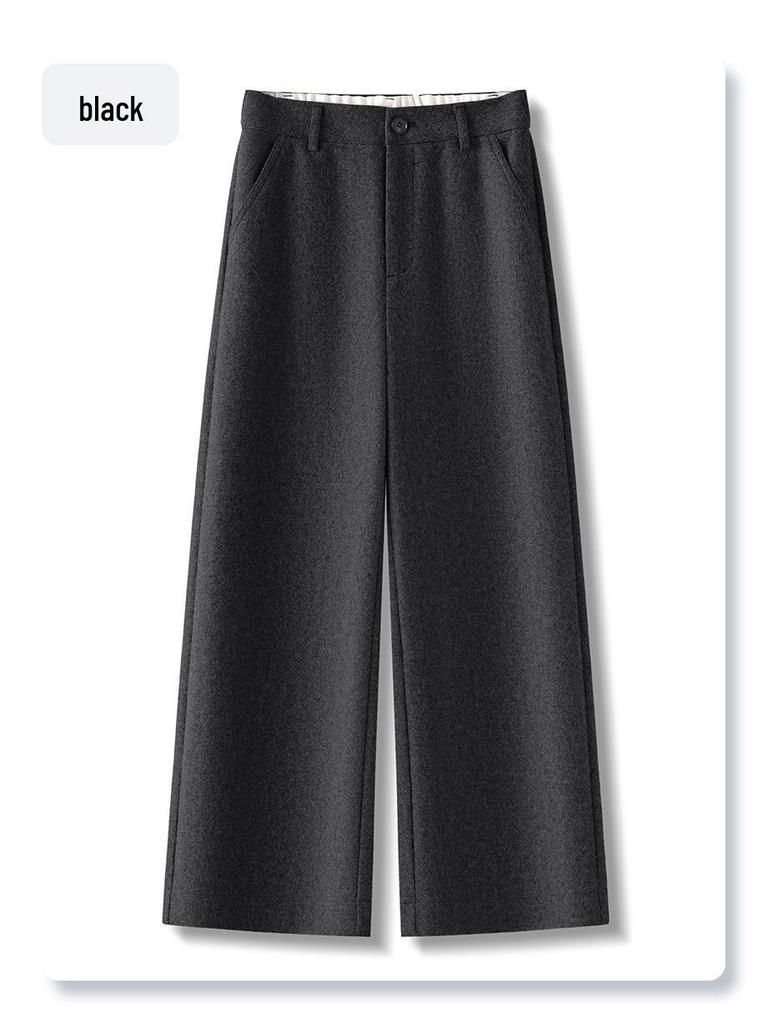 2024 Women's Bestseller Grey Wool Wide-Leg Cropped Pants for Autumn/Winter