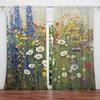 2pcs Flower Sea Oil Painting Printed Curtain for Home Decor - Rod Pocket Window Treatment for Bedroom, Office, Kitchen