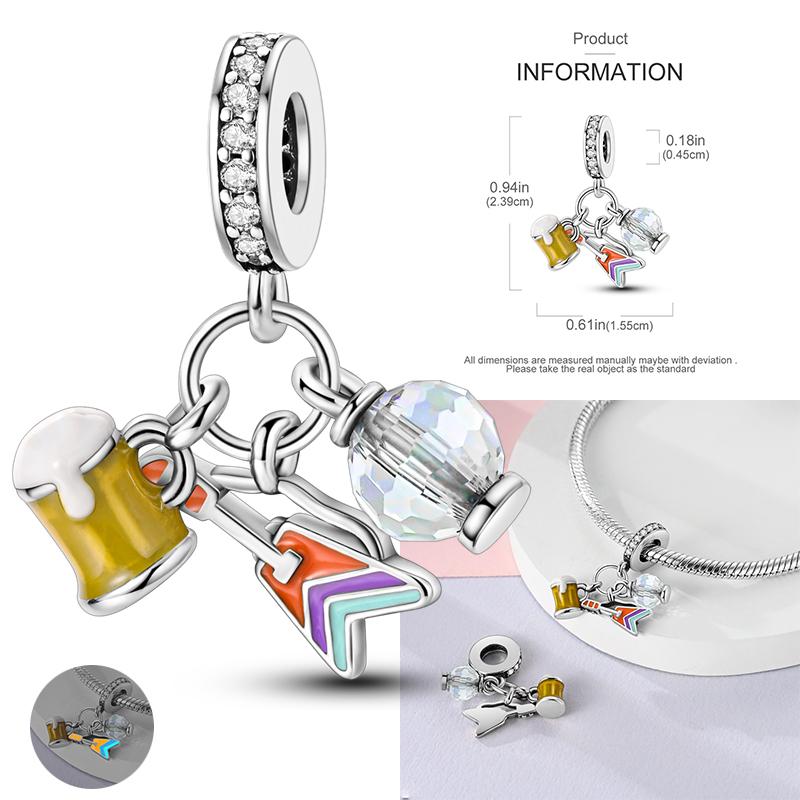 Copper Beer Festival Series Wine Glasses Charms Fit Original Bracelet For Women Birthday Fine Jewelry Gift