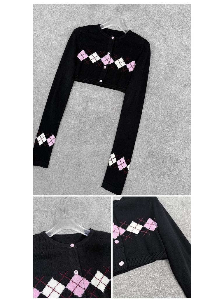 Nanyou Merino Wool Argyle Cardigan & Camisole Set - New Autumn Collection