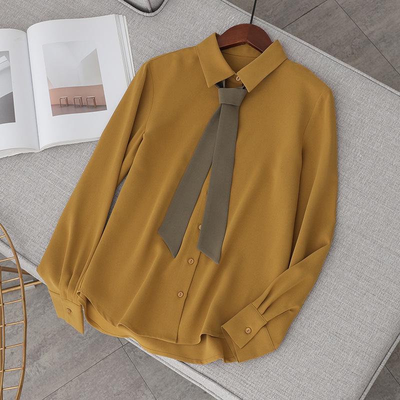 

Женская весенняя рубашка-галстук в стиле ретро с длинными рукавами - Chic Workwear OL Fashion Top S