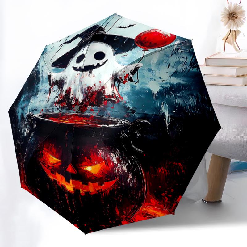 1pc Halloween Ghost Fashion Automatic Opening and Closing Cartoon Umbrella, Lightweight 3-Fold, With Cute Cartoon Characters, Suitable for Home,