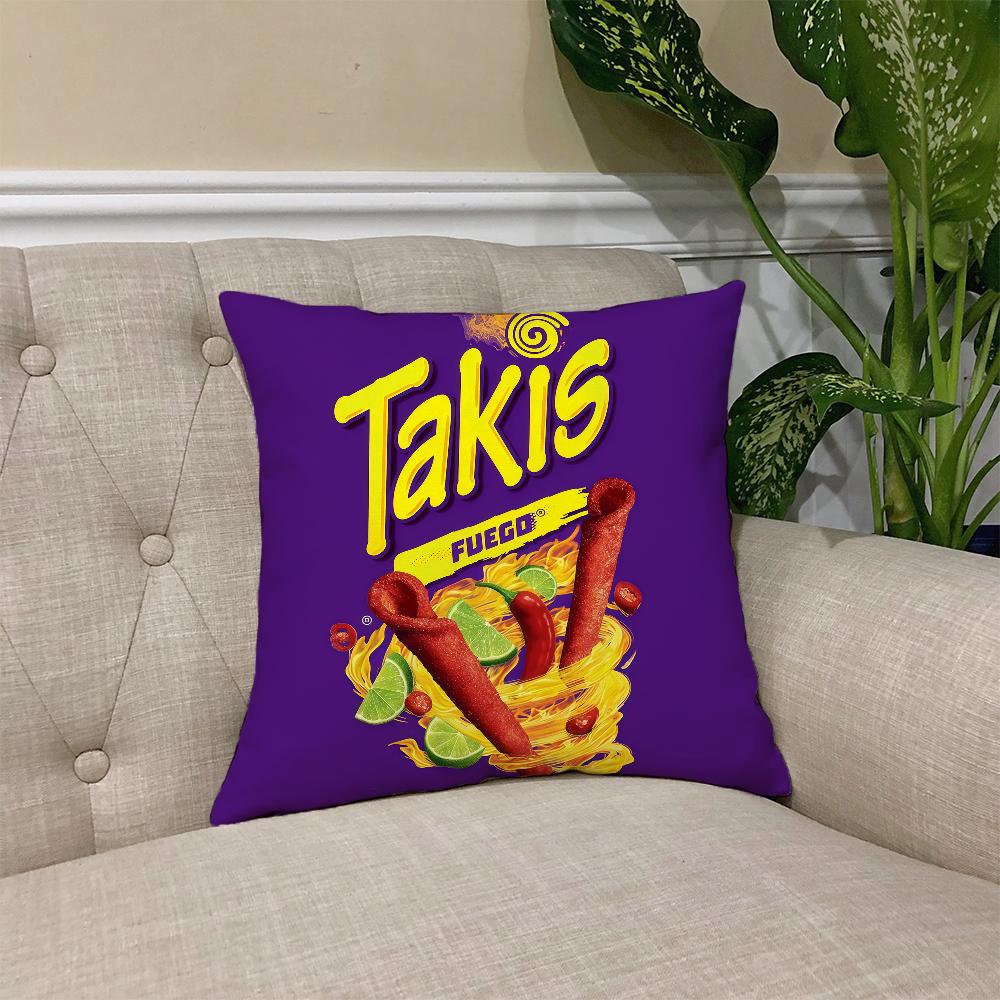 Chili-Muster T-Takis Chips Kissenbezug Quadratischer Sofakissenbezug Lässiger Hautfreundlicher Bequemer Kissenbezug