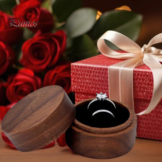 Ring Box Vintage Wooden Ring Storage Box Double Ring Display Case for Proposal Engagement Valentine Day
