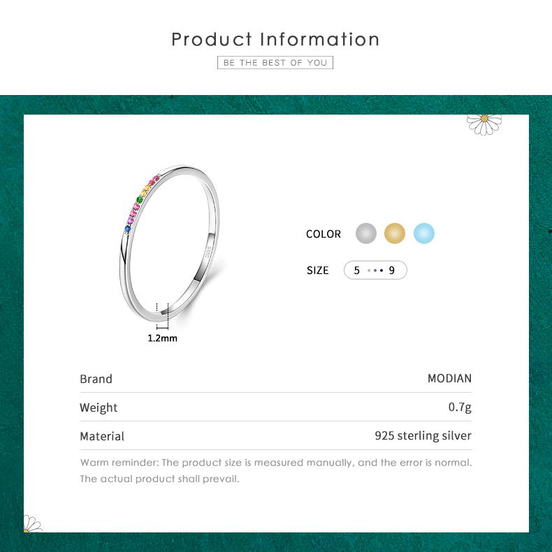 MODIAN Inele noi de argint 925, la modă, curcubeu CZ, stivuibile, colorate, pentru femei, bijuterii de nuntă pentru femei