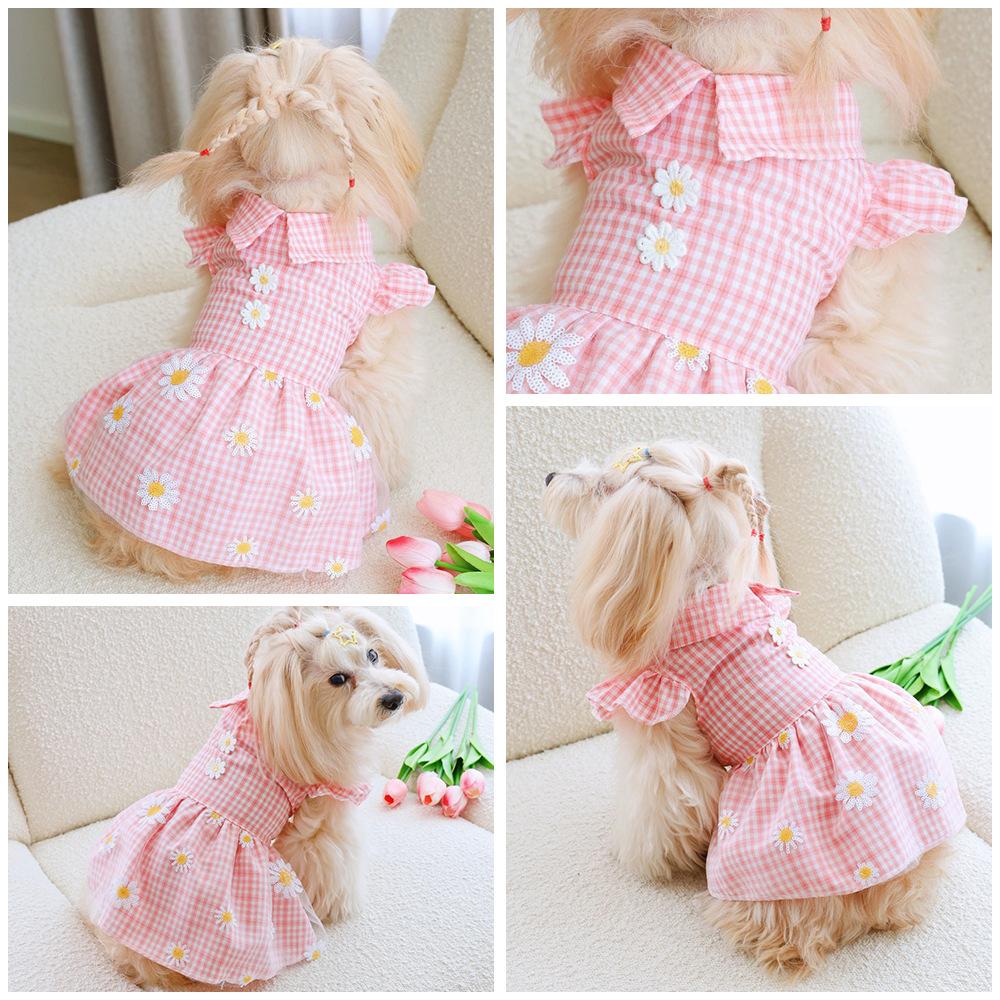 Fashionable Creative Floral & Plaid Print Stylish Pet Skirt