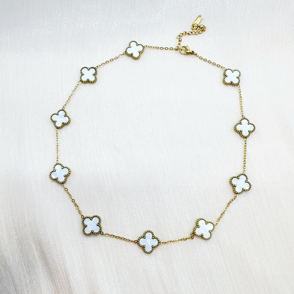 Double Sided Titanium Steel Clover Bracelet Necklace Ring Earrings Women's Non Fading Set Jewelry